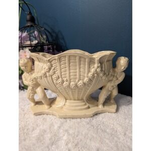 Made in Japan Vintage MCM Ceramic Cherub Angel Oval Planter Beige MPN 2047